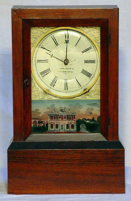 Unusual rosewood eight day time and strike mantel clock made by the Connecticut Clock Company, New York City, 1855